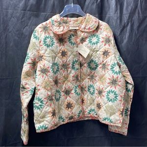 Universal Thread Quilted Star Print Jacket in Cream, Teal, Coral